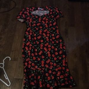 1950s style cherry pattern pencil dress.